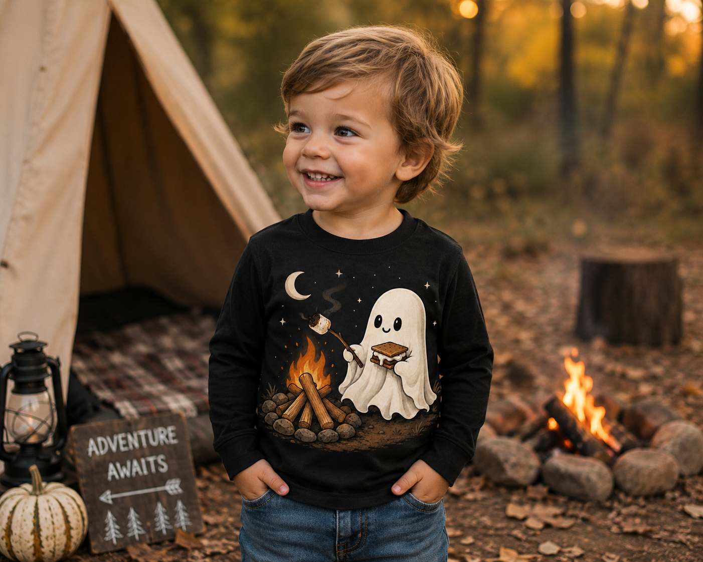 *Little Ghost, Big S’mores Campfire Toddler Long Sleeve Tee